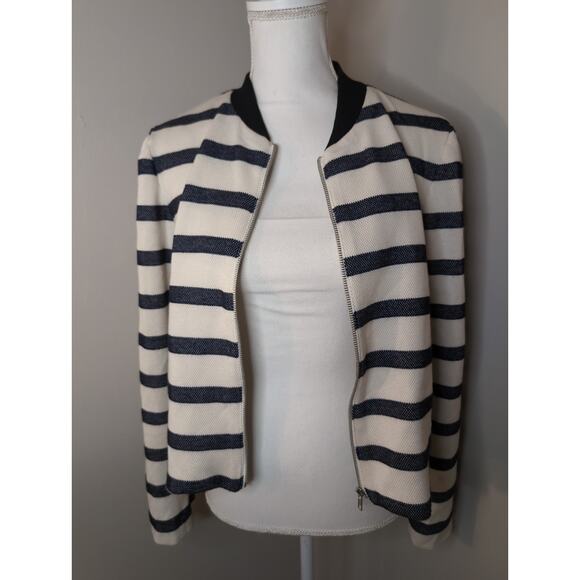 Emma & Olivia navy and ivory striped zip-up blazer - Picture 6 of 8